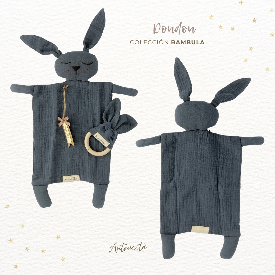 282 PACK DOUDOU CONEJITO + MORDEDOR ANTRACITA 2 Pack doudou + Mordedor antracita - Imagen 3