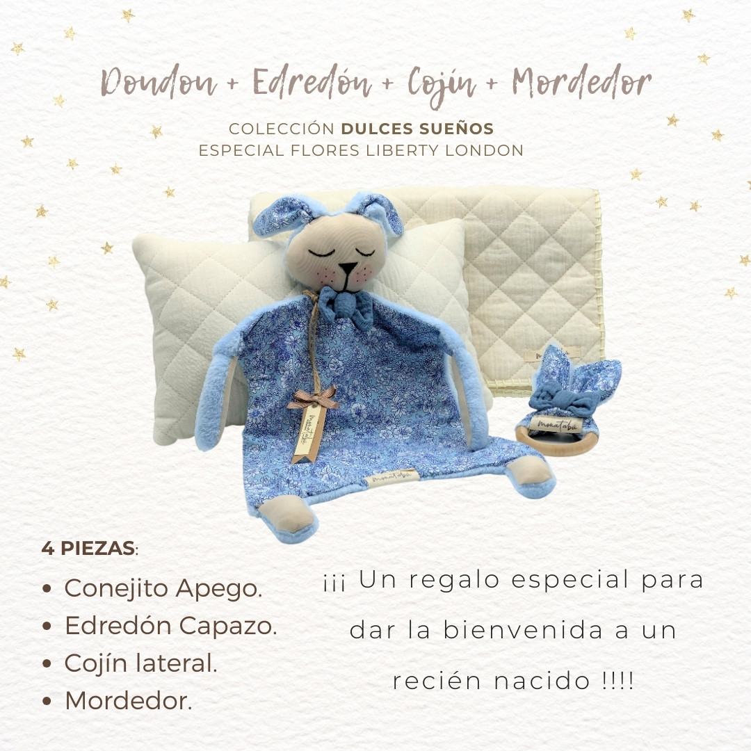 284 PACK EDREDON CRUDO 2 Pack doudou Liberty crudo + Edredón y cojín + Mordedor - Imagen 2