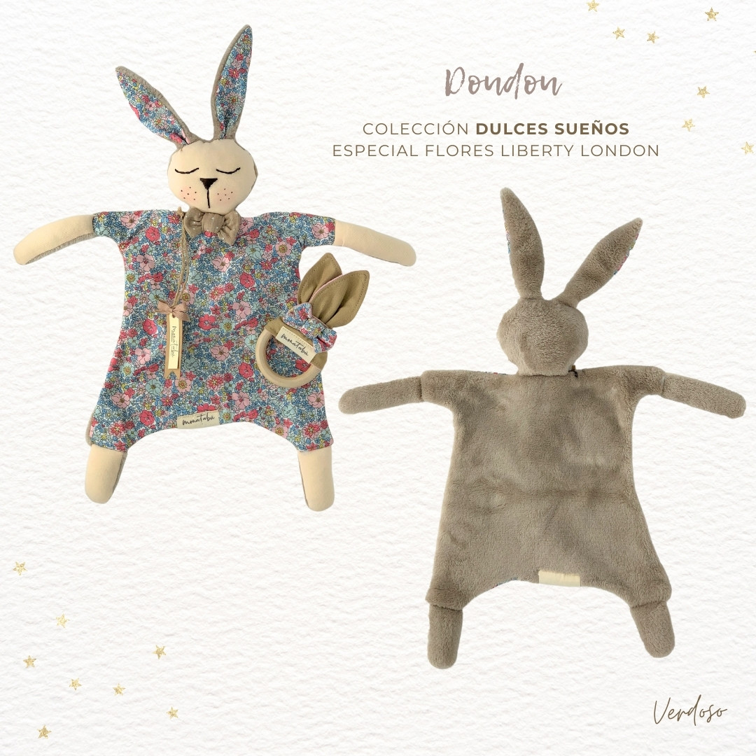 285 PACK EDREDON VERDOSO 4 Pack doudou Liberty verdoso+ Edredón y cojin punto + Mordedor - Imagen 4