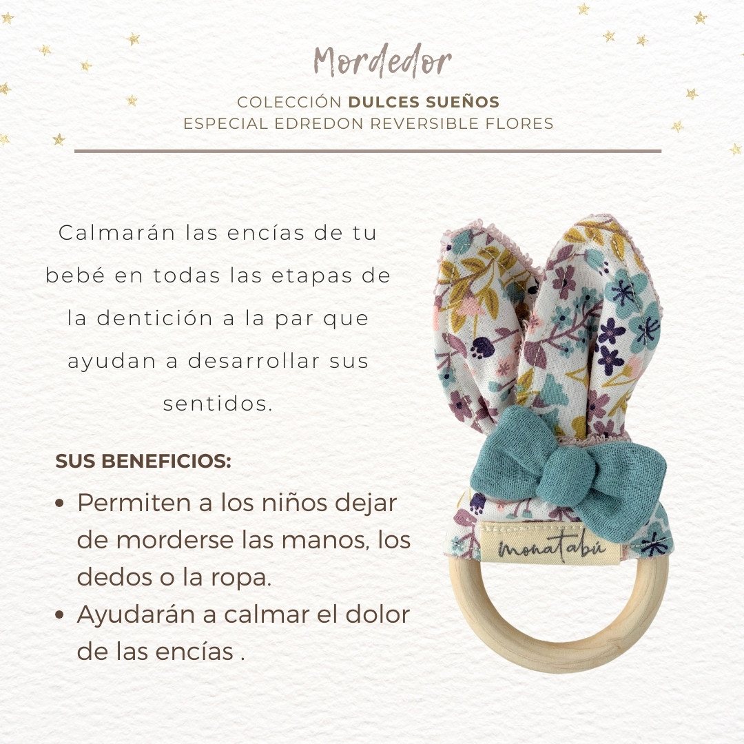 288 PACK EDREDON REVERSIBLE FLORES VERDOSO 5 Pack doudou verdoso + Edredón y cojín reversible + Mordedor - Imagen 5