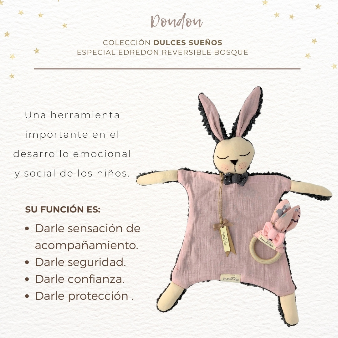 289 PACK EDREDON REVERSIBLE BOSQUE ROSA 3 Pack doudou rosa + Edredón y cojín reversible + Mordedor - Imagen 3