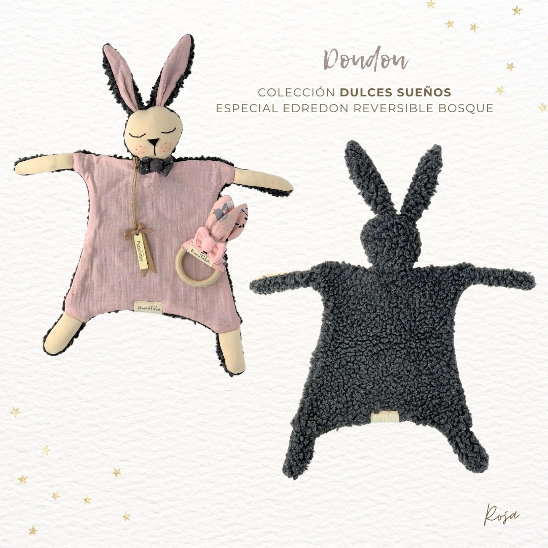 289 PACK EDREDON REVERSIBLE BOSQUE ROSA 4 Pack doudou rosa + Edredón y cojín reversible + Mordedor - Imagen 4