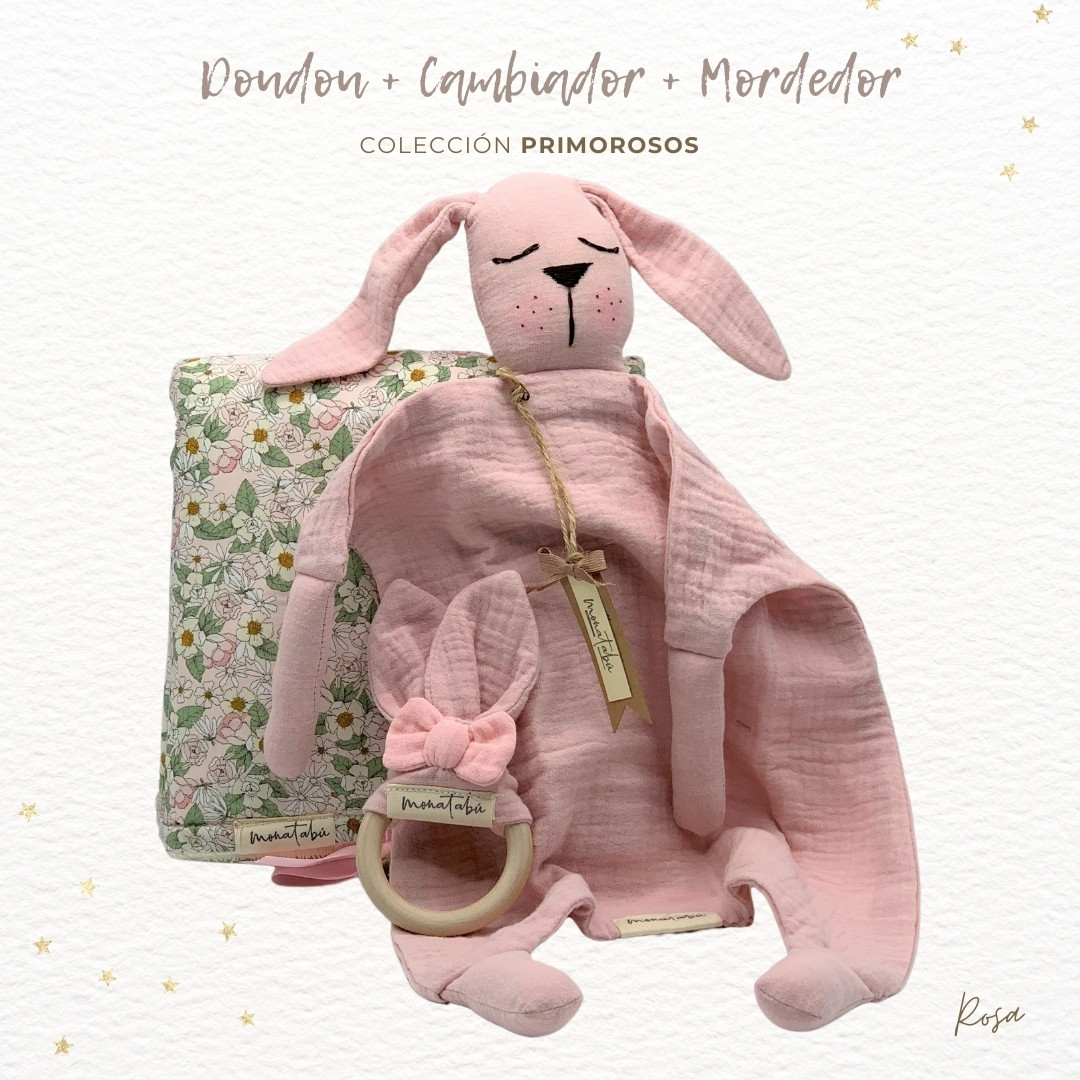 294 PACK PRIMOROSO ROSA 1 Pack doudou rosa + Cambiador + Mordedor