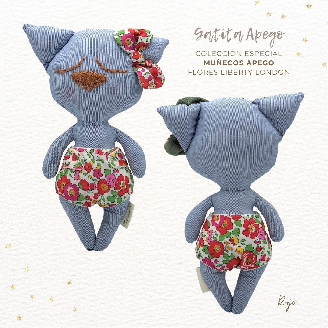 594 GATITA APEGO RAYAS LIBERTY A3 Gatita rayas pañal flores Liberty rojas - Imagen 4