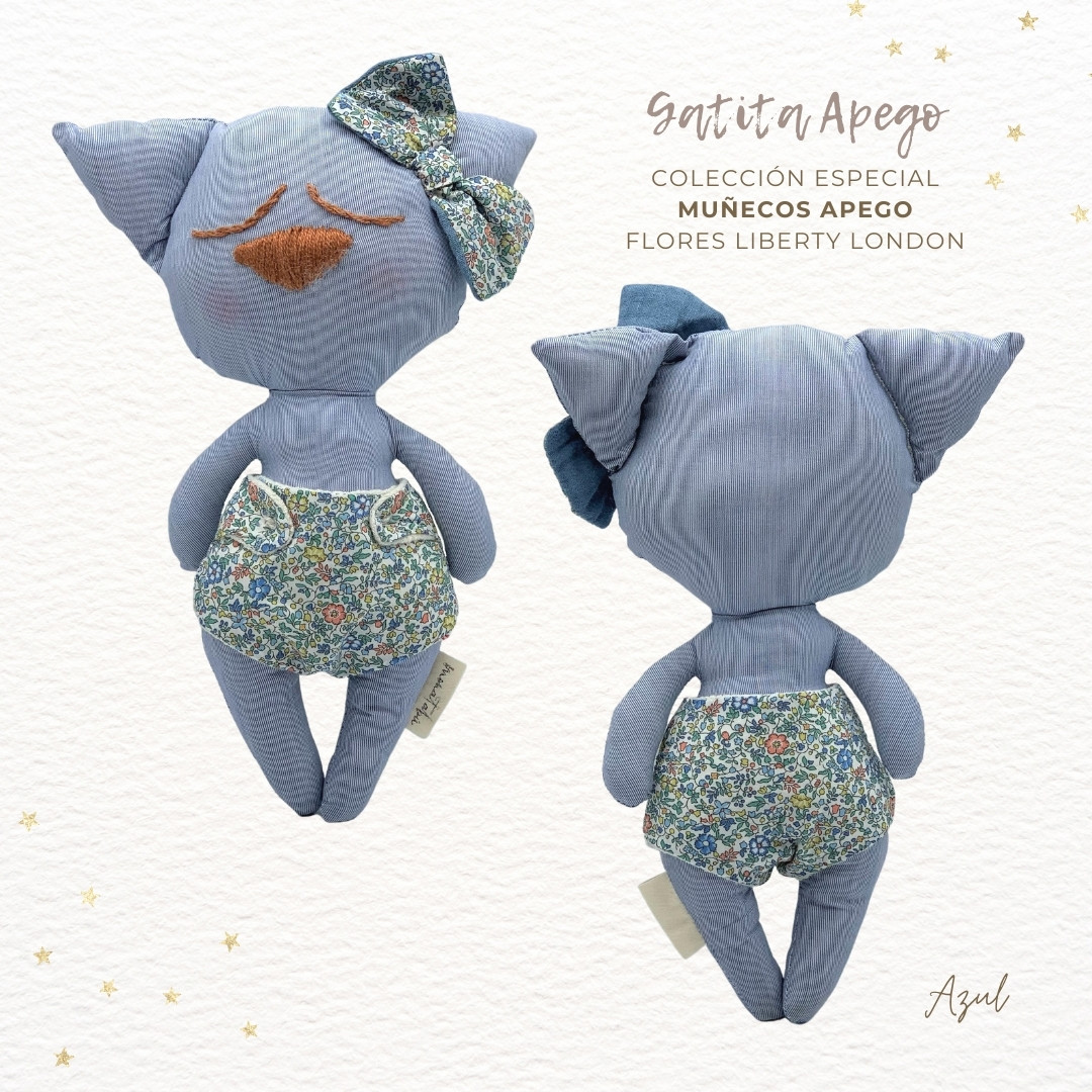 595 GATITA APEGO RAYAS LIBERTY A3 Gatita rayas pañal flores Liberty azuladas - Imagen 3