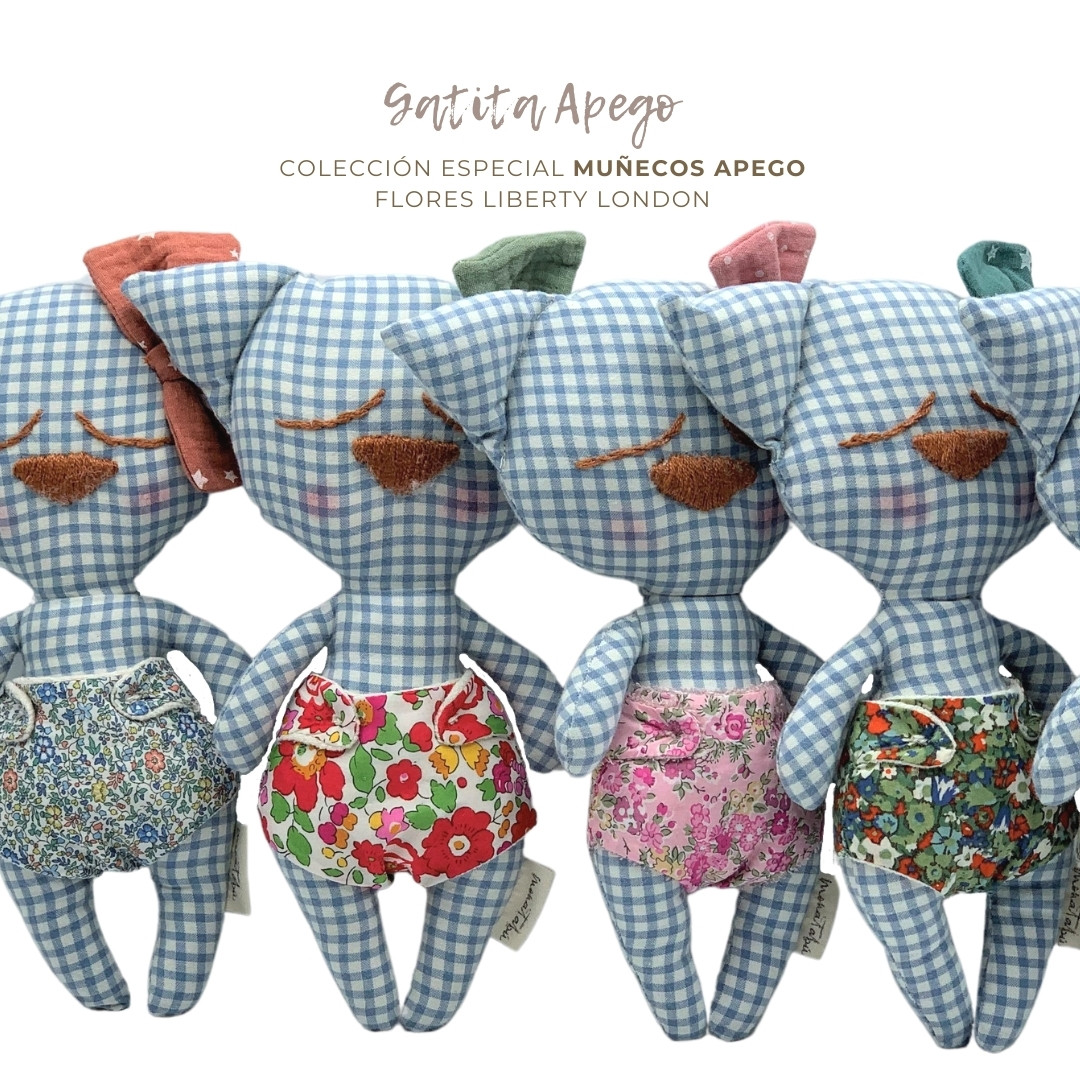 GRUPAL GATITAS APEGO VICHY LIBERTY 2 Gatita vichy azul pañal flores Liberty verdosas - Imagen 6