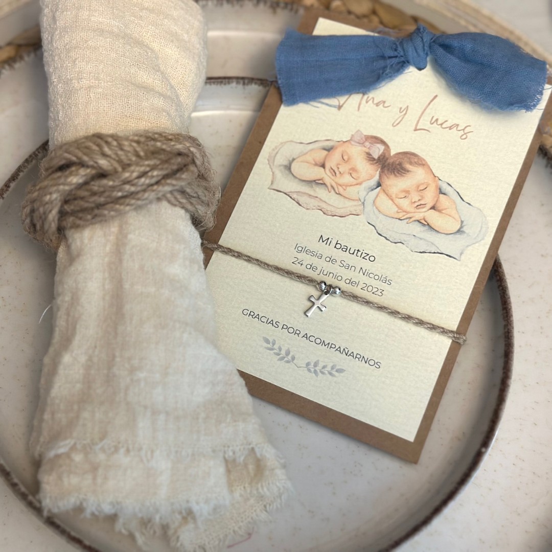 1041 RECORDATORIO BAUTIZO DUO BEBES PAREJITA AZUL 3 Recordatorio duo bautizo parejita + Pulsera - Imagen 4
