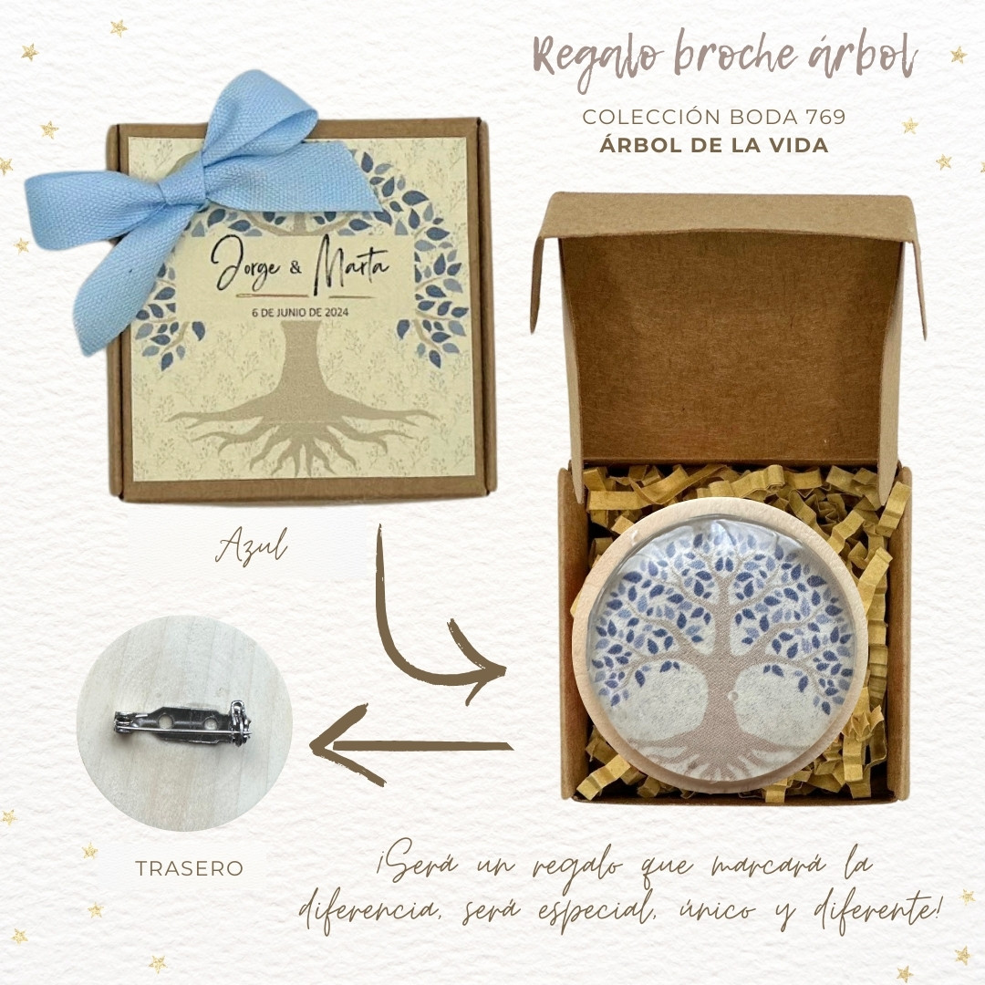 769 REGALO BODA BROCHE ÁRBOL AZUL 4 Caja broche árbol de la vida boda - Imagen 3
