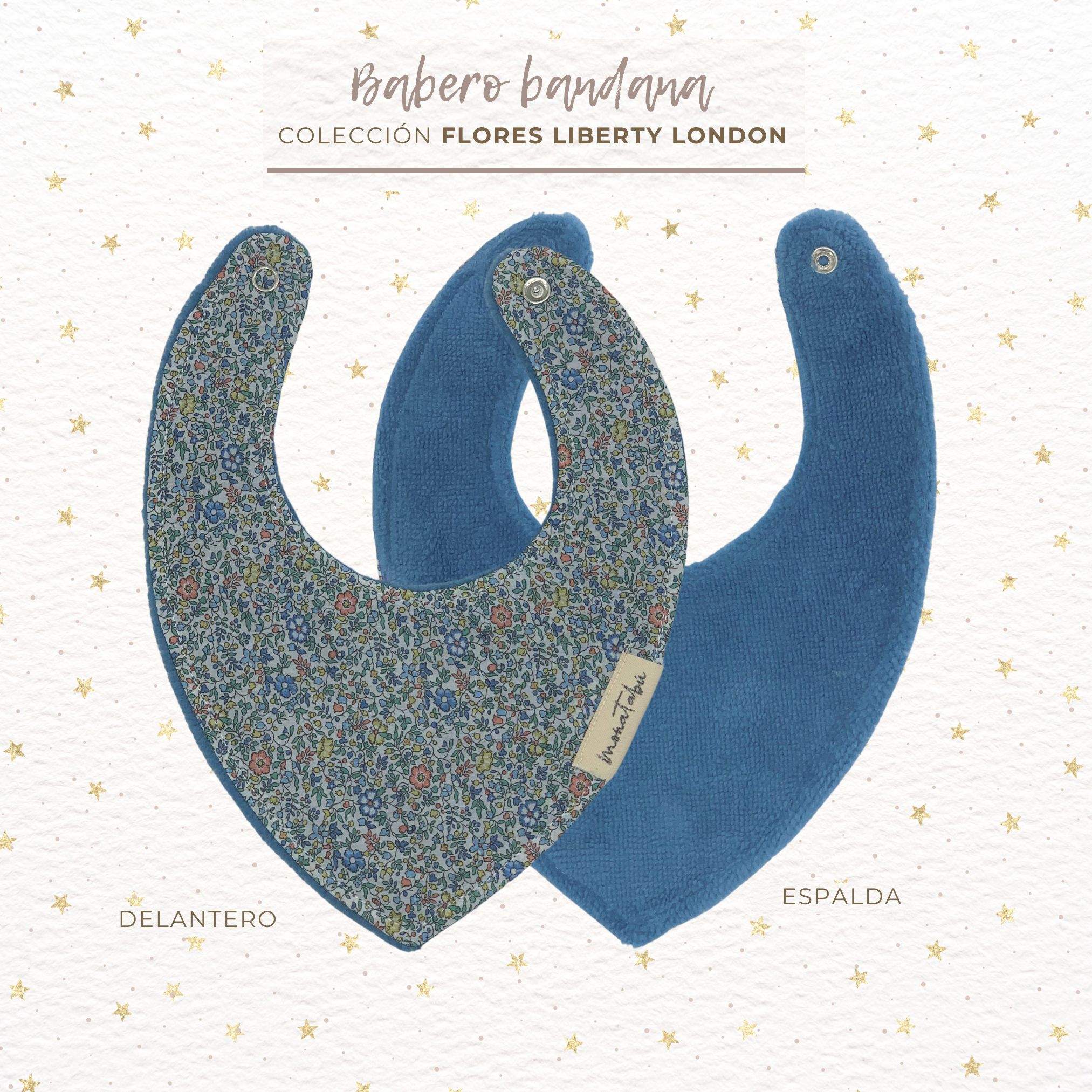 BABERO BANDANA AZUL 2 Babero bandana flores Liberty London azul - Imagen 2