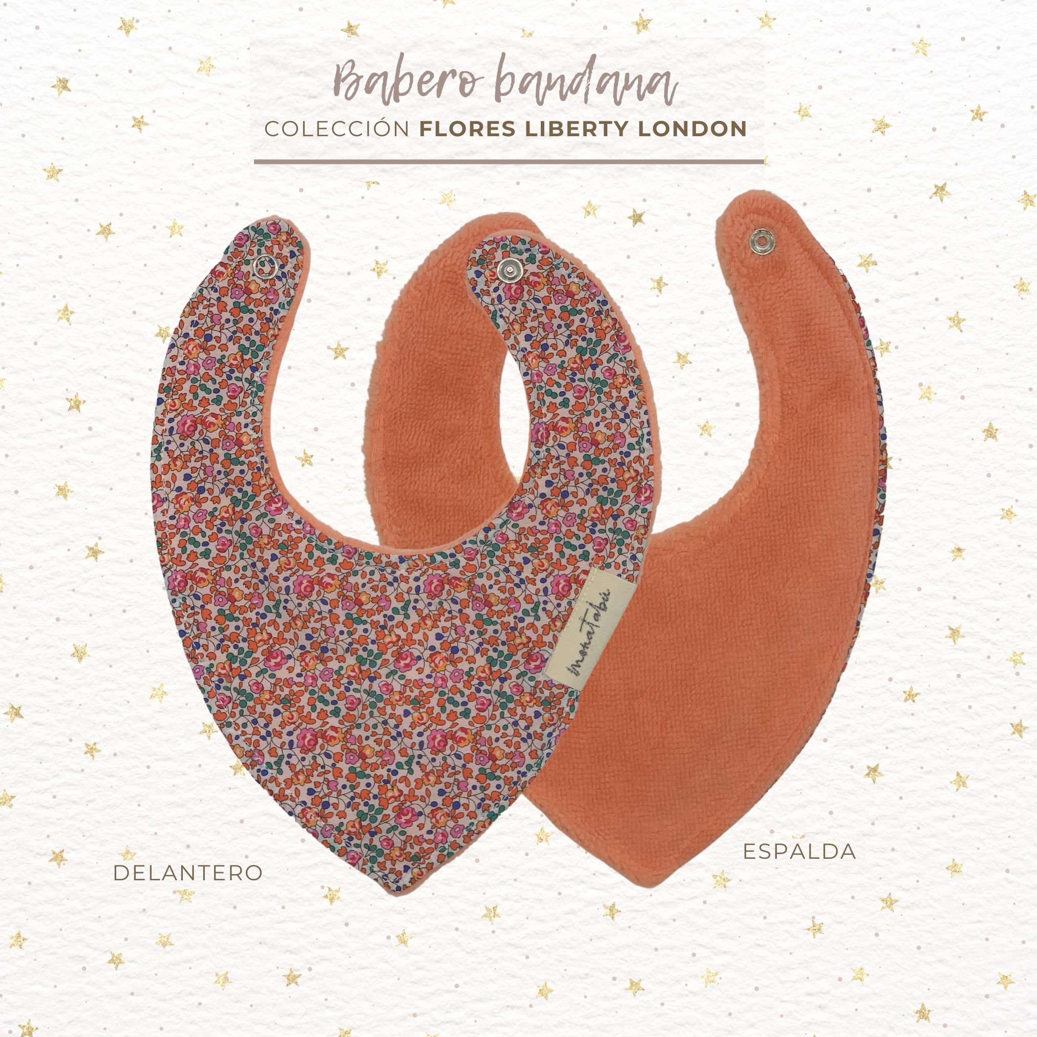 BABERO BANDANA PAPAYA 2 Babero bandana flores Liberty London papaya - Imagen 2