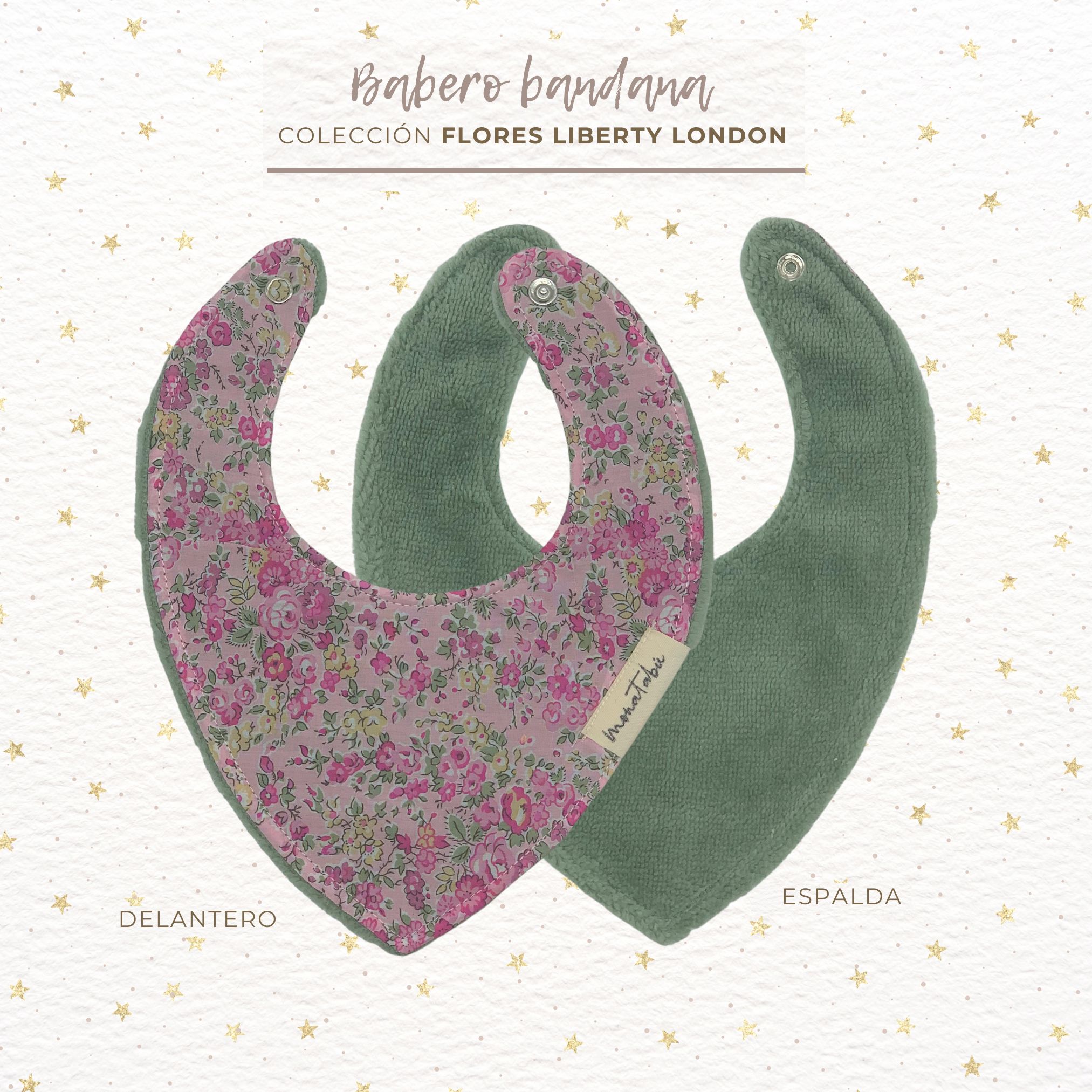 BABERO BANDANA ROSA 2 Babero bandana flores Liberty London rosa - Imagen 2