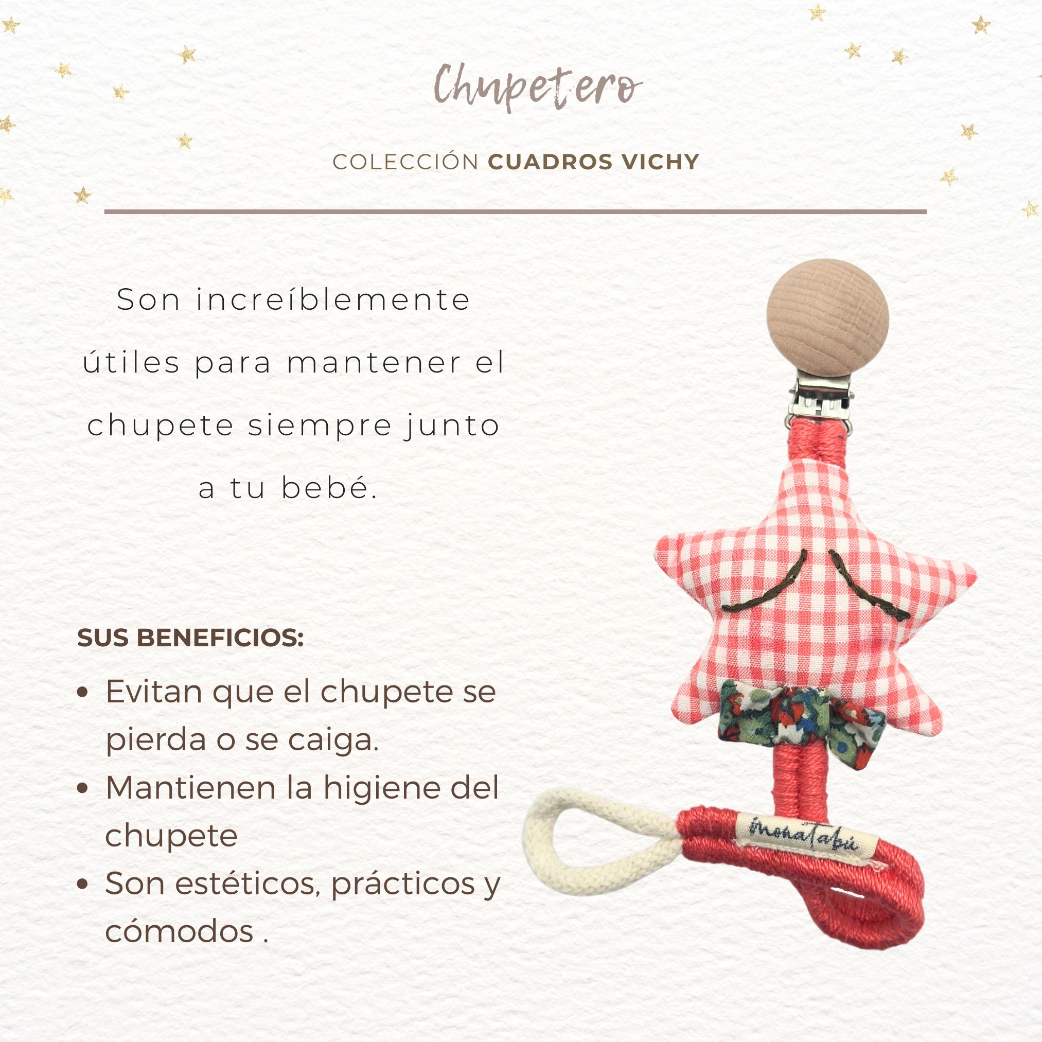 CHUPETERO HILO CORAL VICHY 1 Chupetero estrella vichy coral