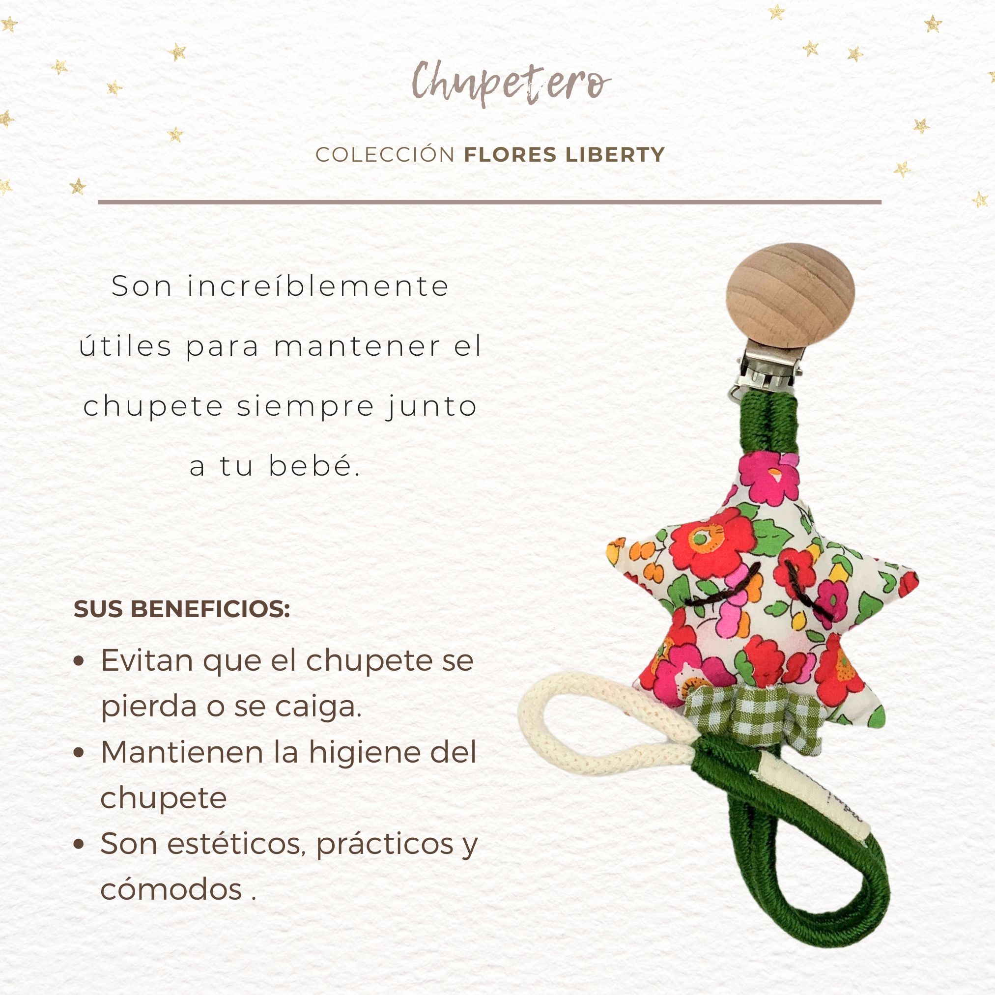 CHUPETERO HILO ESTRELLA LIBERTY ROSA 1 Chupetero verde estrella flores Liberty