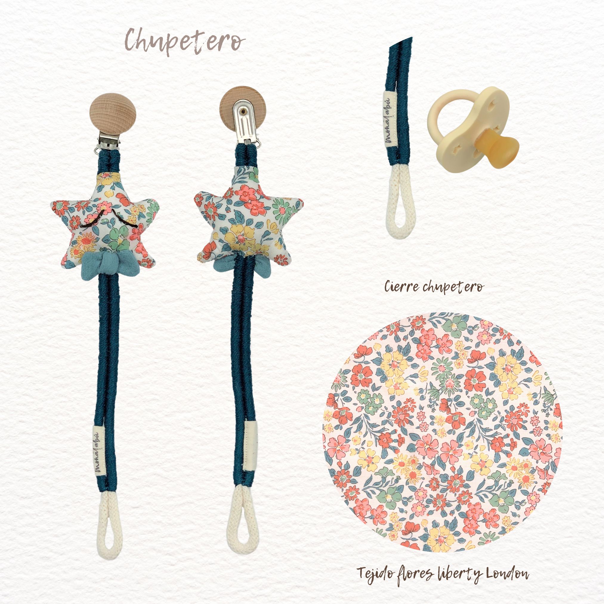 CHUPETERO HILO ESTRELLA LIBERTY ROSACEO 2 Chupetero verdoso estrella flores Liberty - Imagen 2