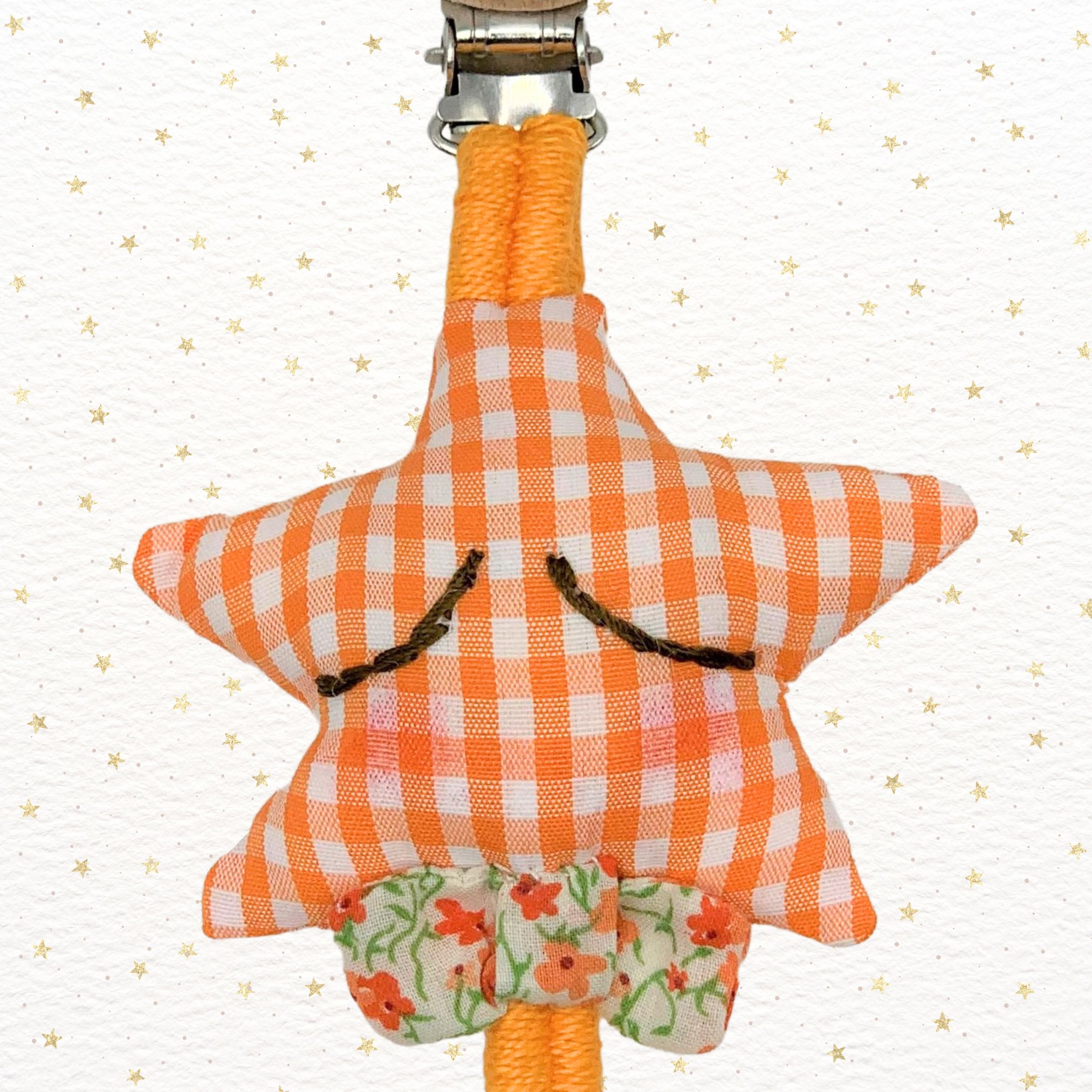 CHUPETERO HILO NARANJA VICHY 3 Chupetero estrella vichy naranja - Imagen 3