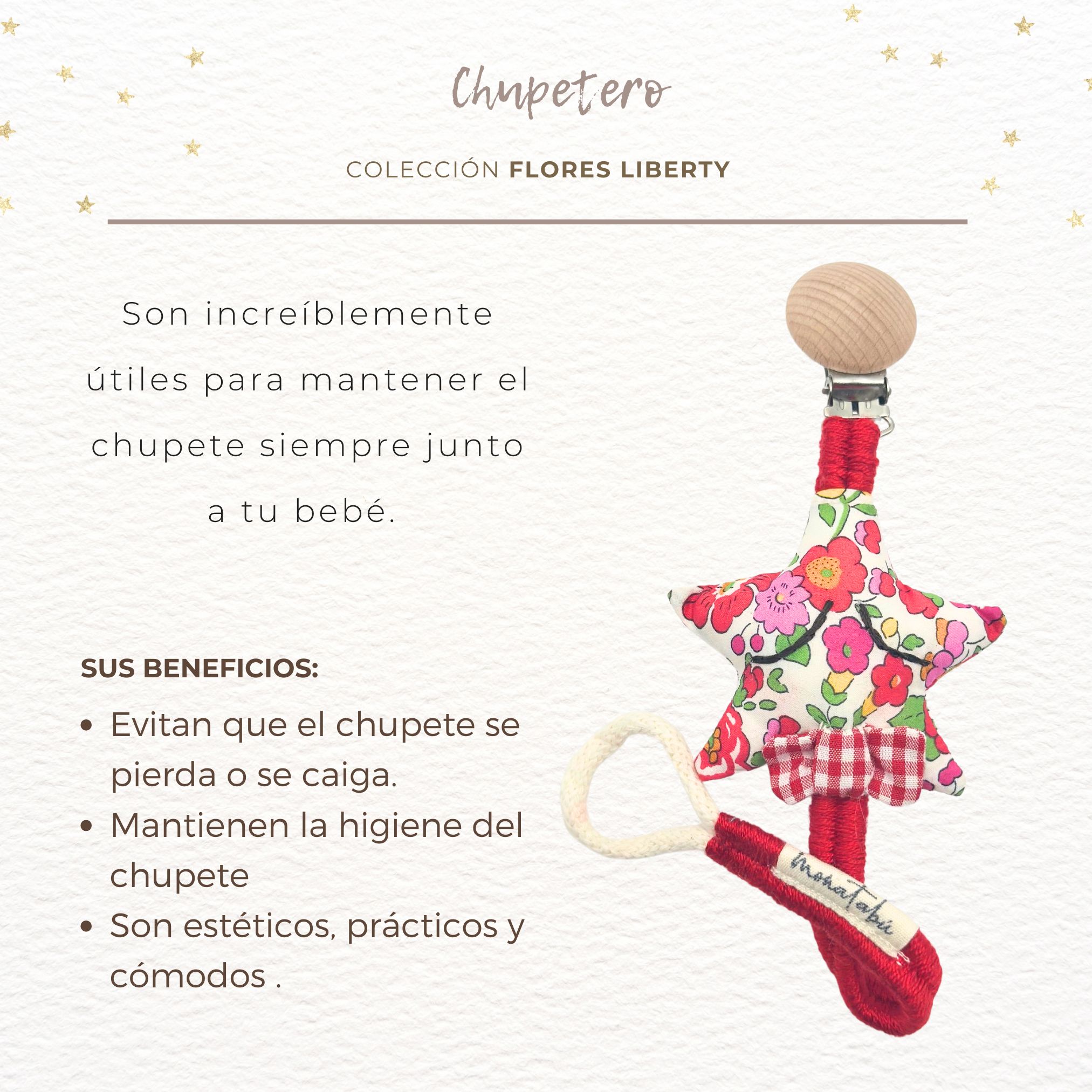 CHUPETERO HILO ROJO ESTRELLA LIBERTY 1 Chupetero rojo estrella flores Liberty