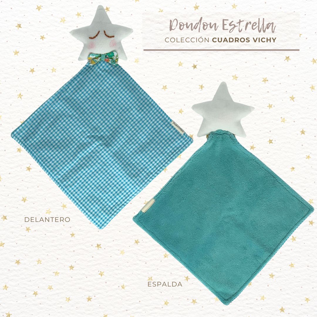 DOUDOU ESTRELLA BCA VICHY TURQUESA 2 Doudou vichy turquesa estrella blanca - Imagen 2