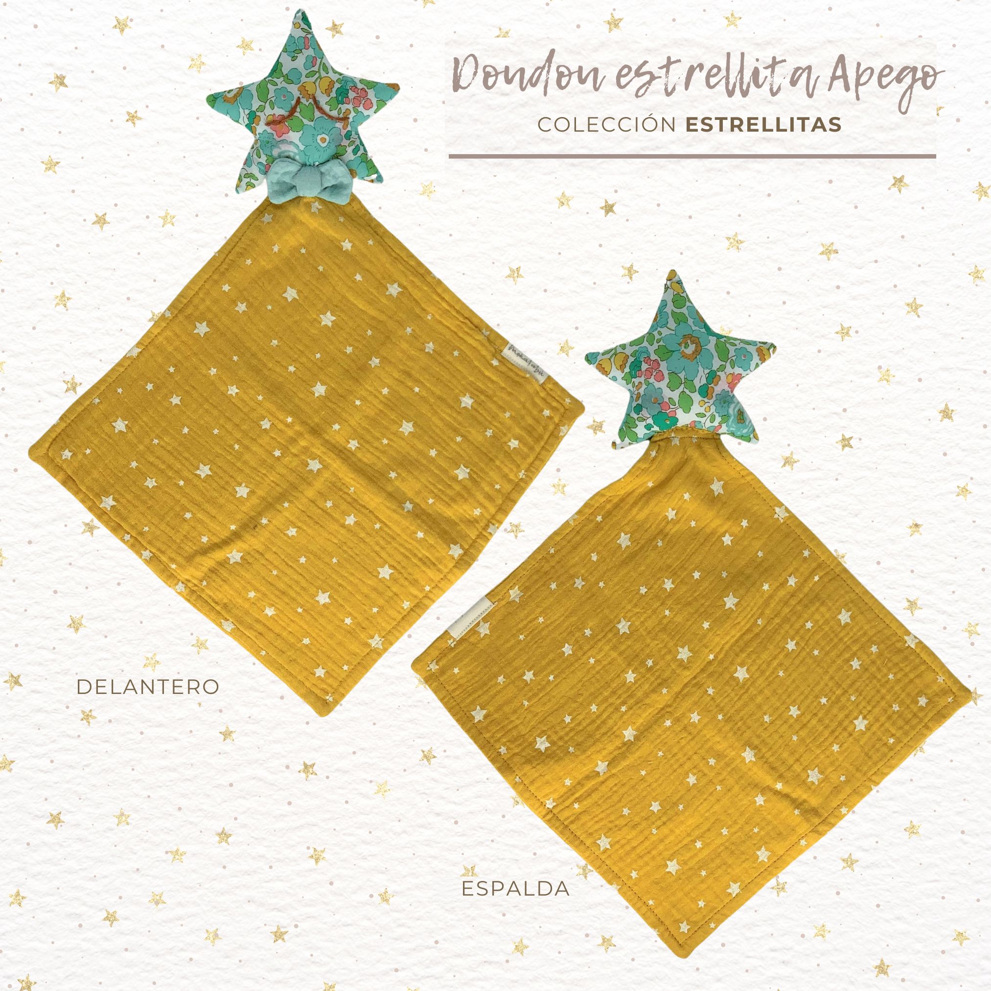 DOUDOU ESTRELLA LIBERTY ESTRELLADA AMARILLO 2 Doudou doble gasa amarillo estrella liberty - Imagen 2