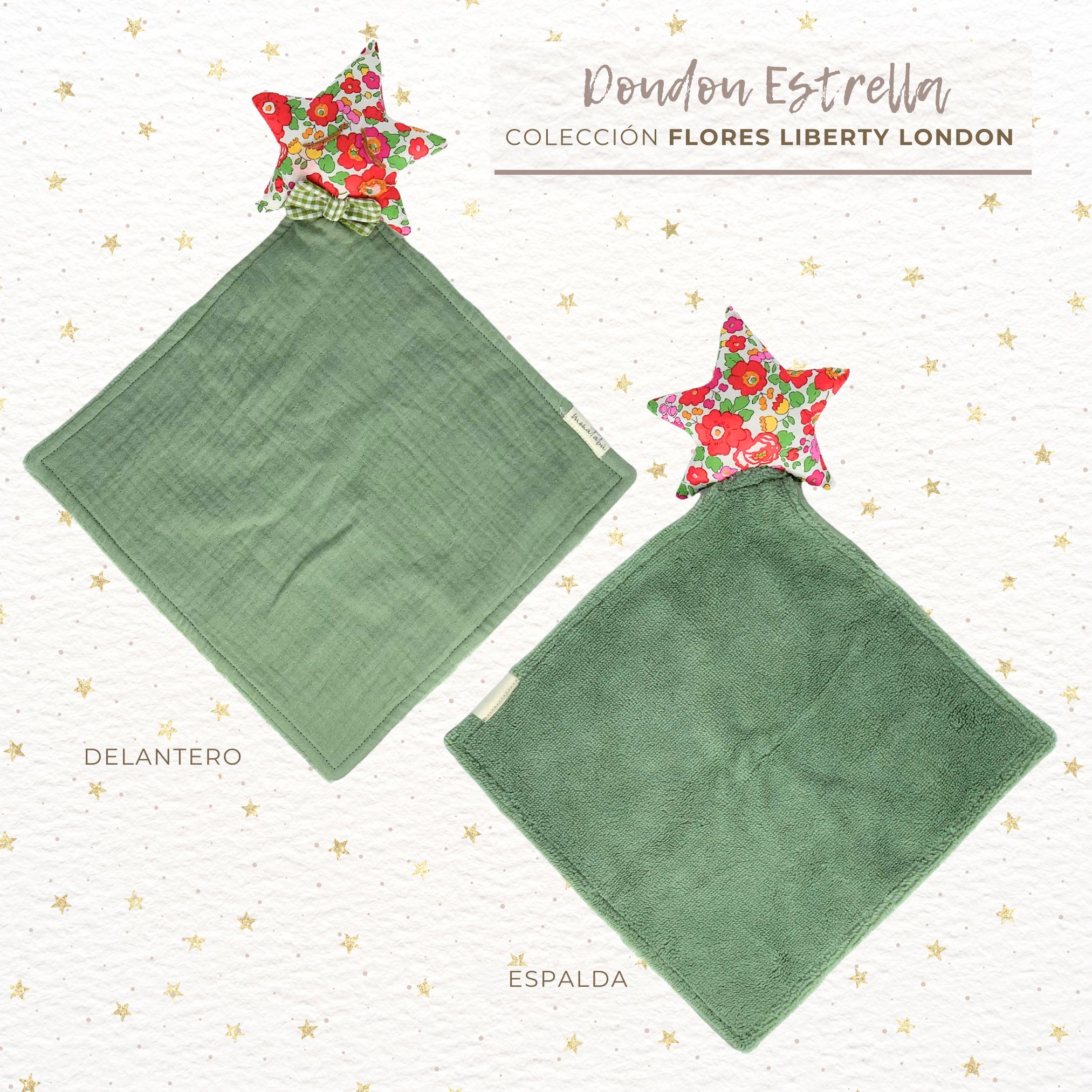 DOUDOU ESTRELLA LIBERTY VERDE 2 Doudou doble gasa verde estrella liberty - Imagen 2