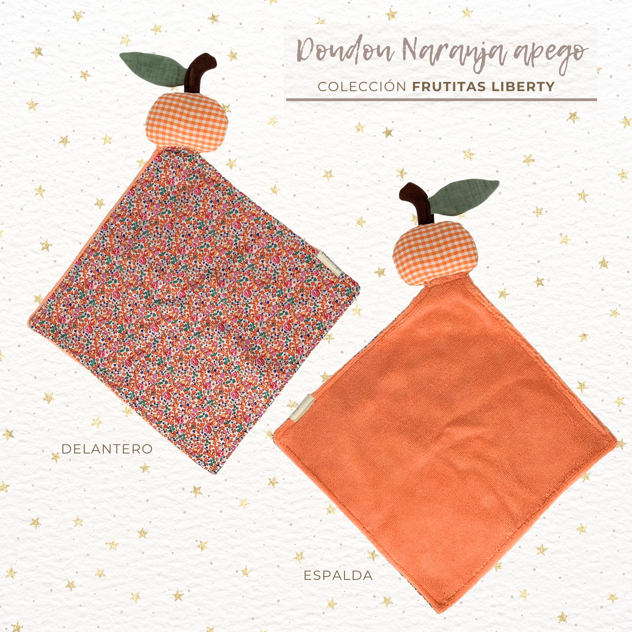 DOUDOU LIBERTY NARANJA ANARANJADA VICHY 2 Doudou flores Liberty naranja vichy anaranjado - Imagen 2