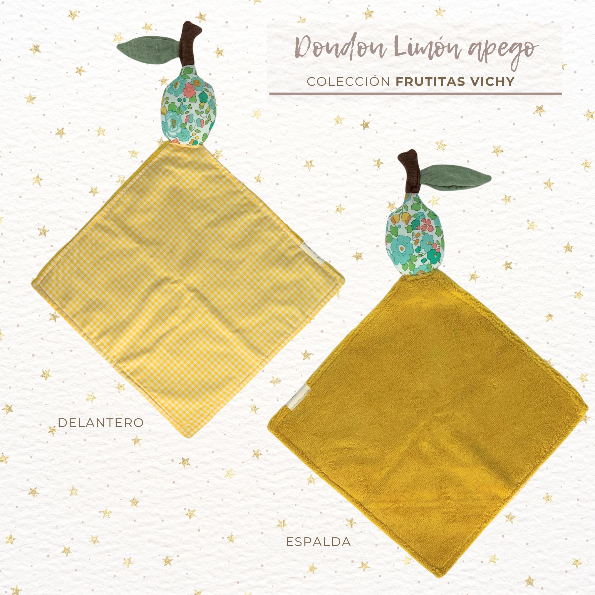 DOUDOU VICHY AMARILLO LIMON LIBERTY 2 Doudou vichy amarillo limón flores Liberty - Imagen 2