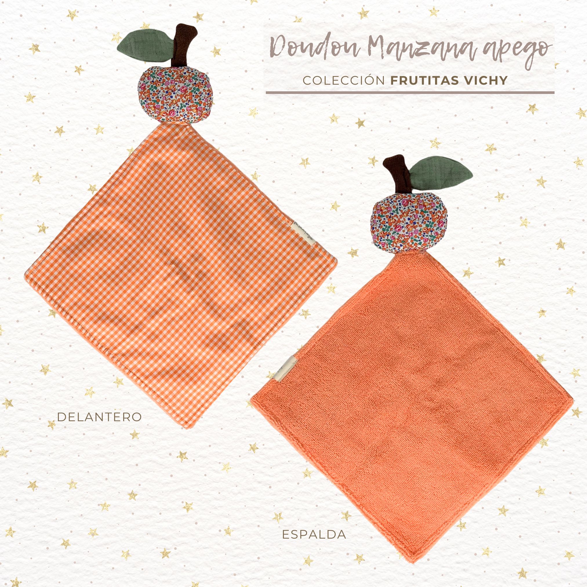 DOUDOU VICHY ANARANJADO NARANJA LIBERTY 2 Doudou vichy anaranjado naranja flores Liberty - Imagen 2