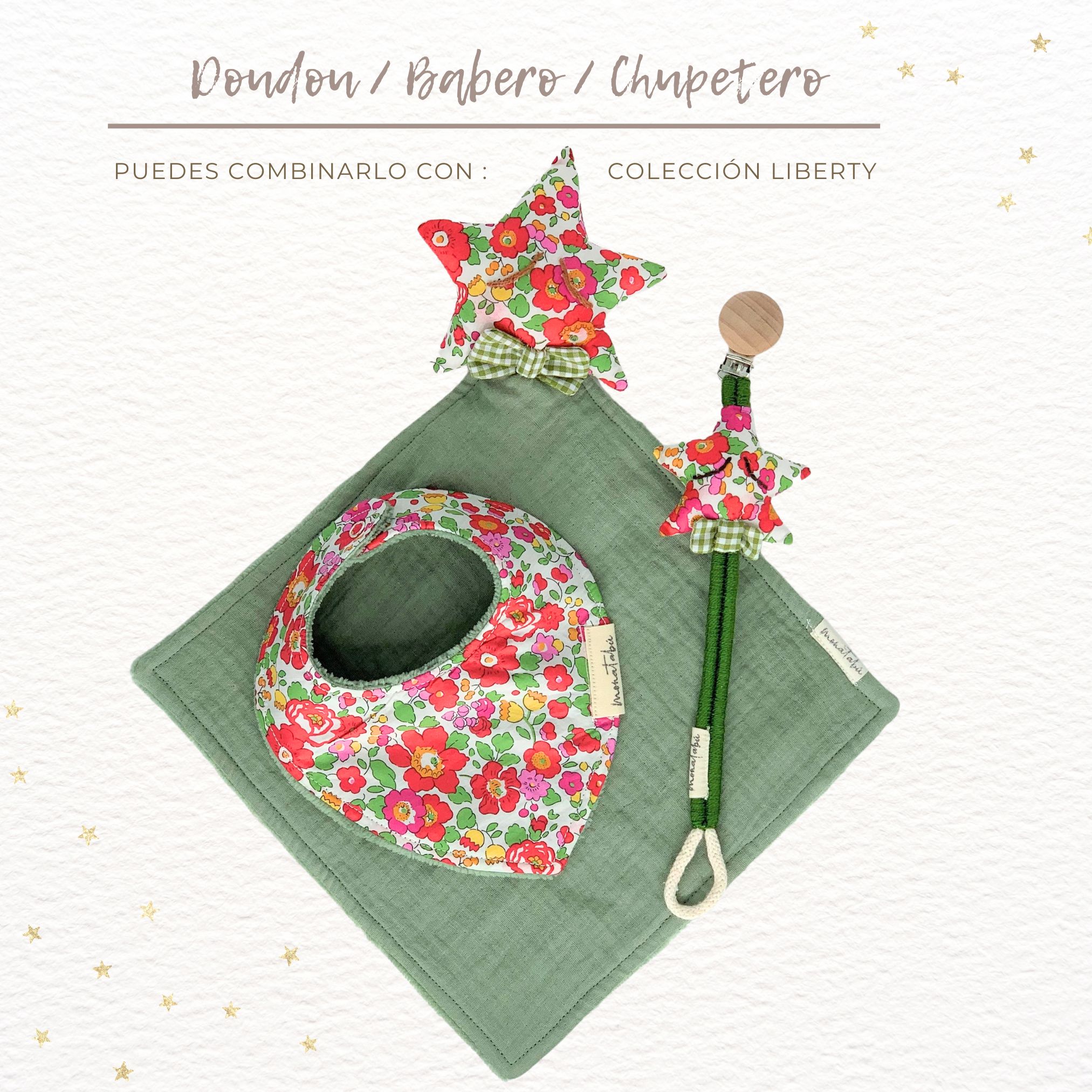 GRUPAL DOUDOU ESTRELLA LIBERTY VERDE Doudou doble gasa verde estrella liberty - Imagen 3