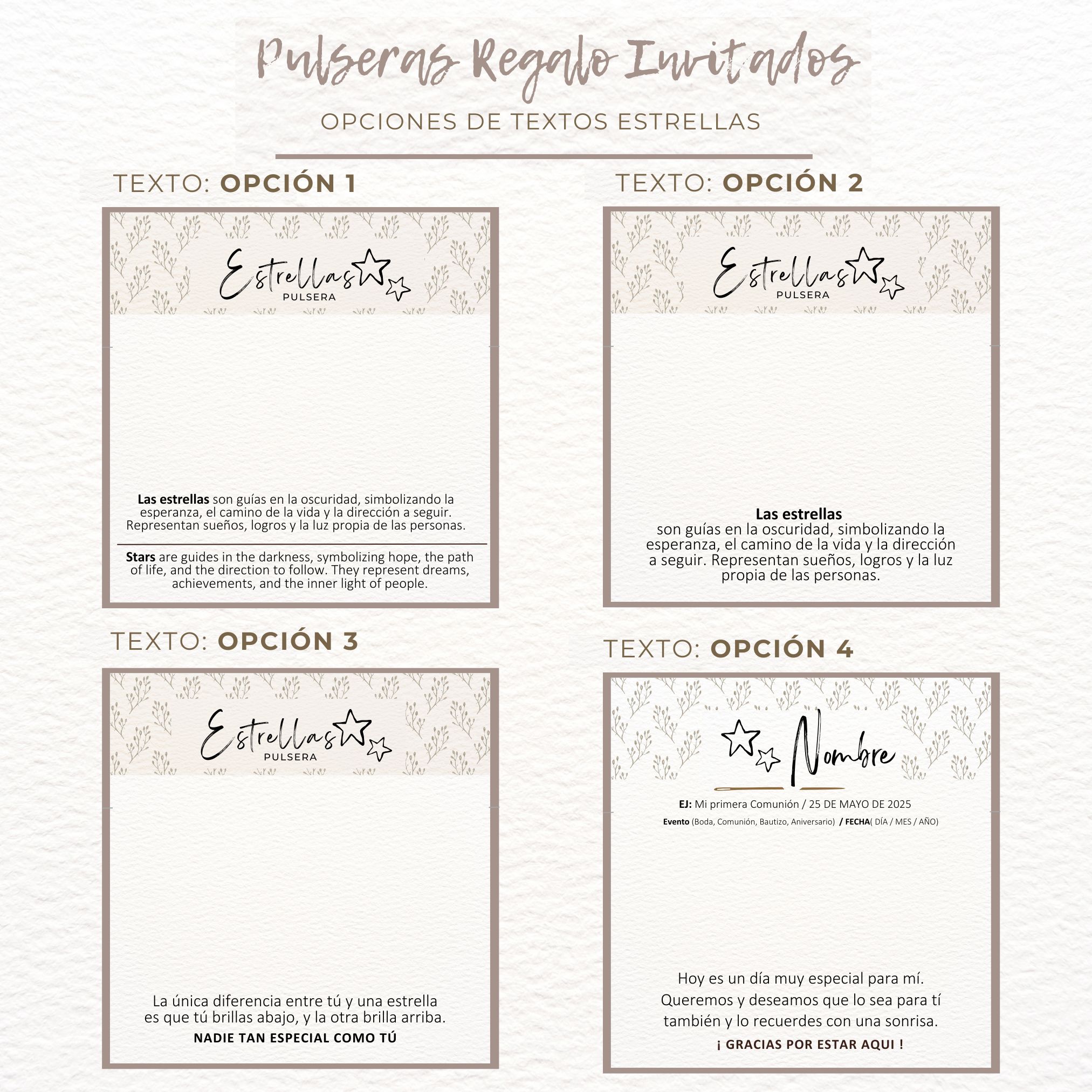 GRUPAL PULSERAS REGALO TEXTOS ESTRELLAS Pulsera regalo invitados estrellita - Imagen 2