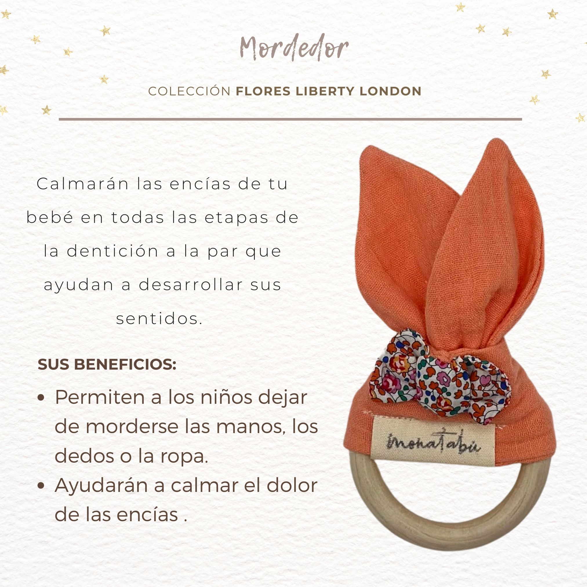 MORDEDOR GASA PAPAYA LAZO LIBERTY 1 Mordedor gasa papaya con lazo flores liberty