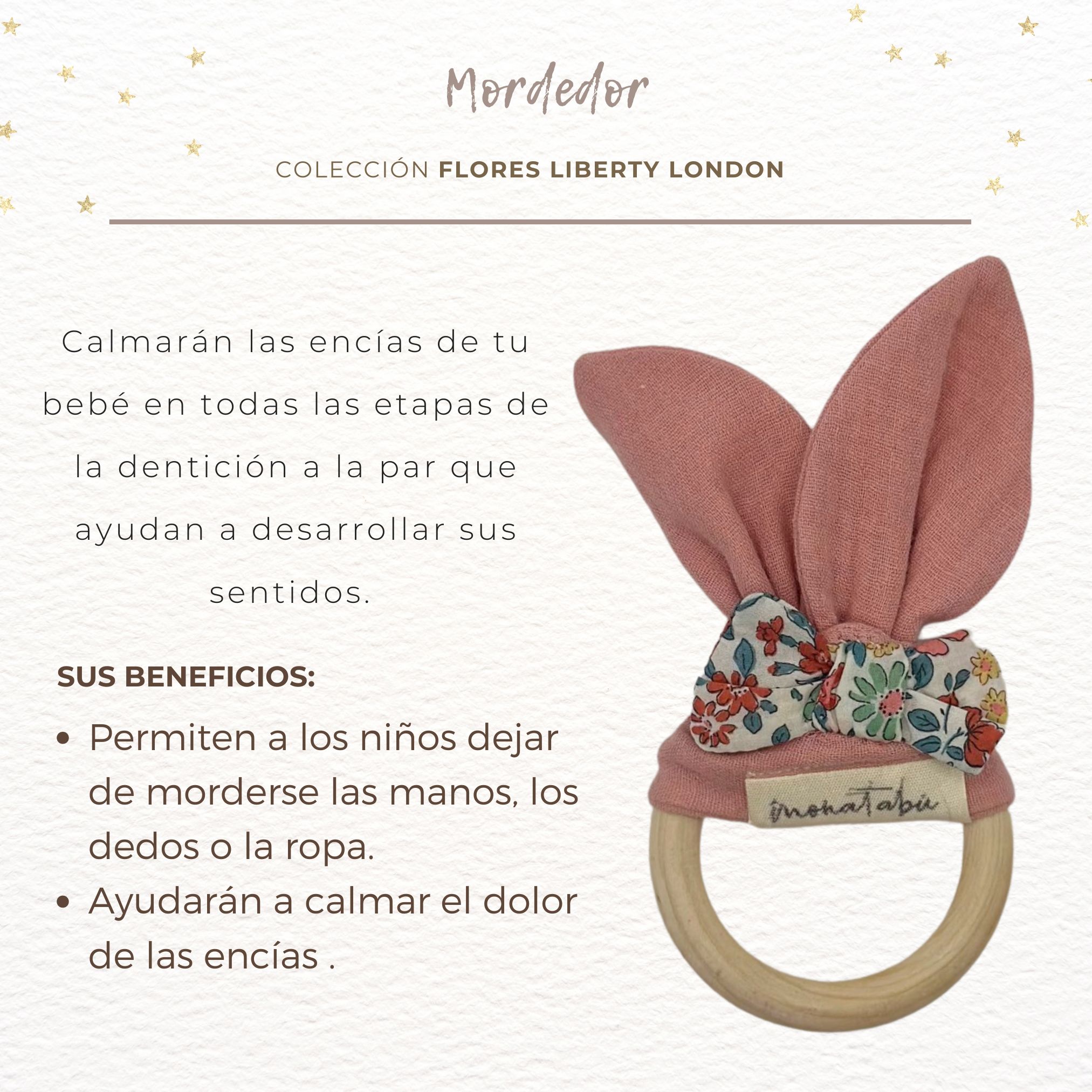 MORDEDOR GASA ROSACEO LAZO LIBERTY 1 Mordedor gasa rosaceo con lazo flores liberty