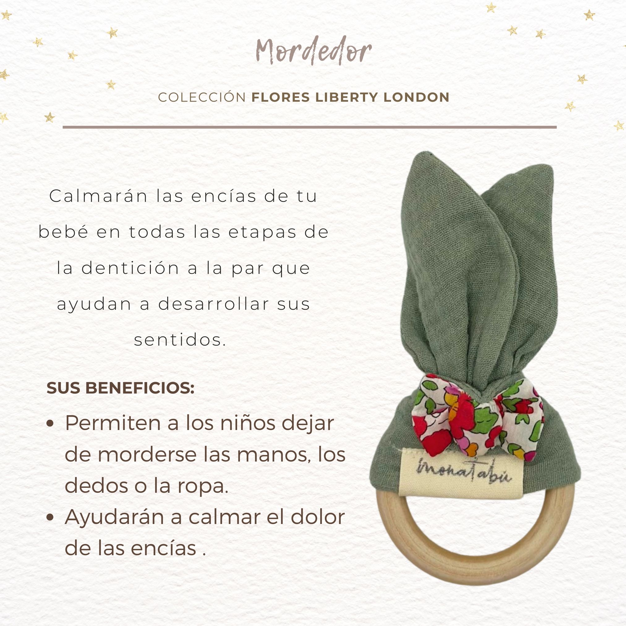 MORDEDOR GASA VERDE LAZO LIBERTY 1 Mordedor gasa verde con lazo flores liberty