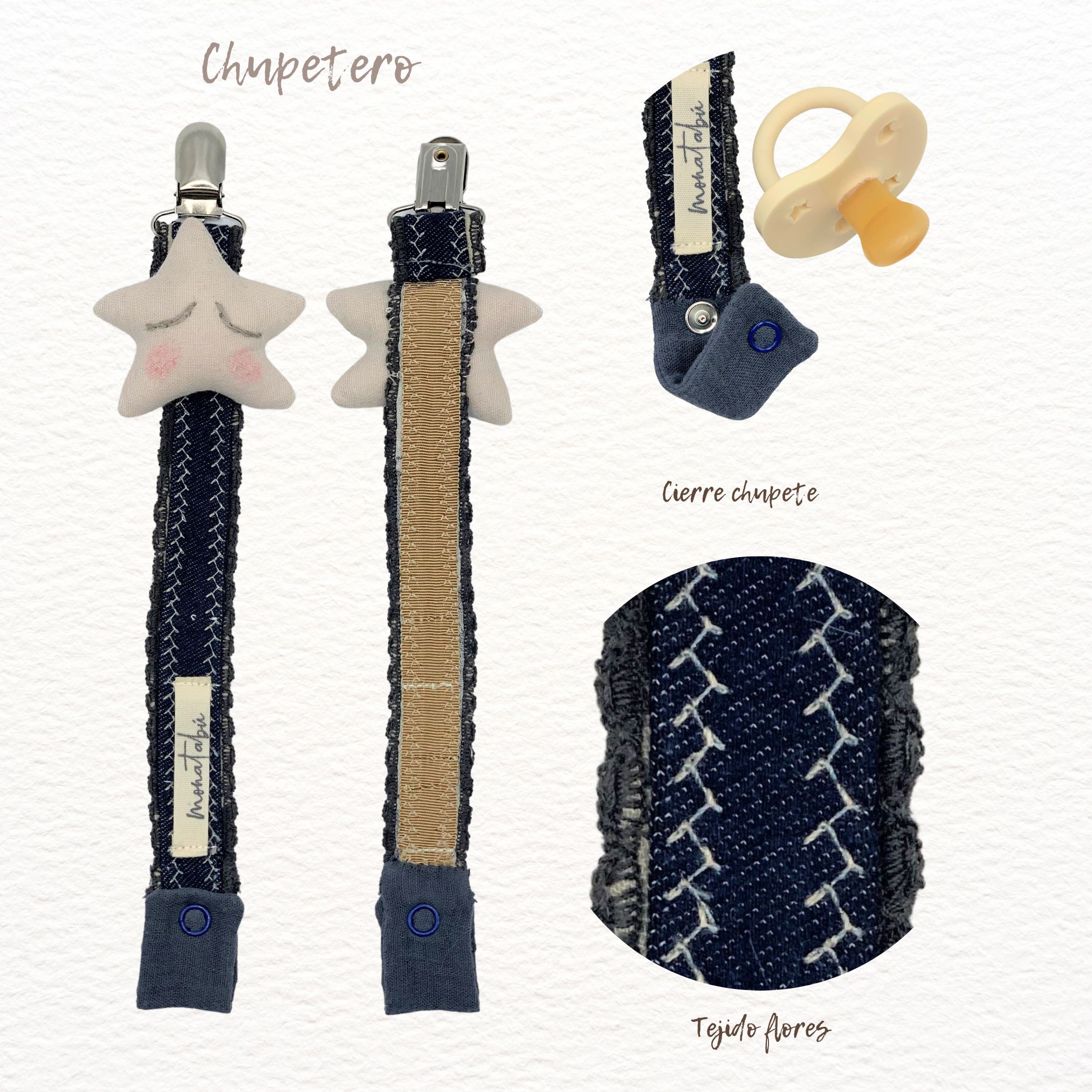 PACK MORDEDOR + CHUPETERO ESTRELLA LISA BEIGE 3 Pack mordedor + Chupetero ancho denim y estrellita beige - Imagen 3