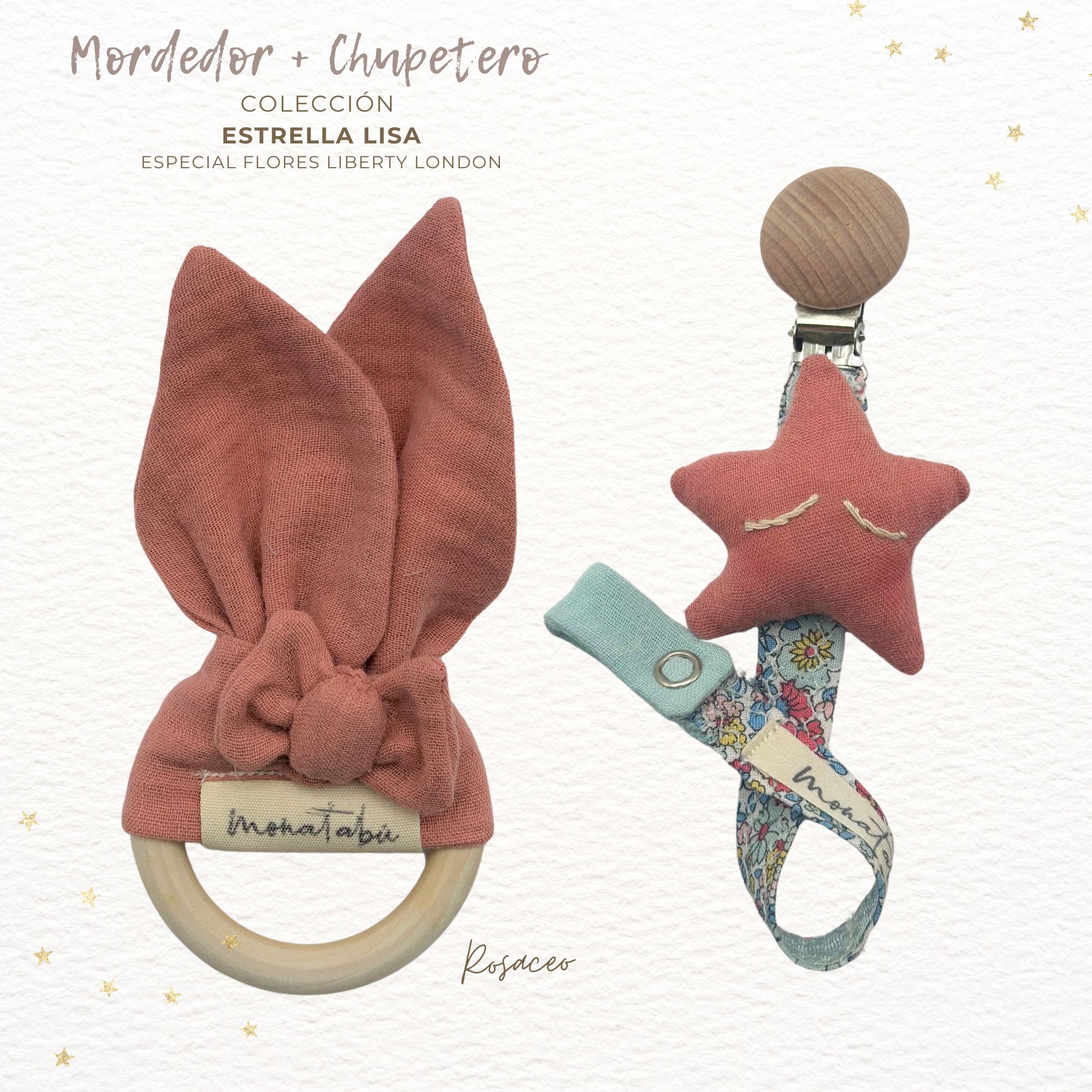 PACK MORDEDOR + CHUPETERO ESTRELLA ROSACEA 1 Pack mordedor + Chupetero liberty rosaceo